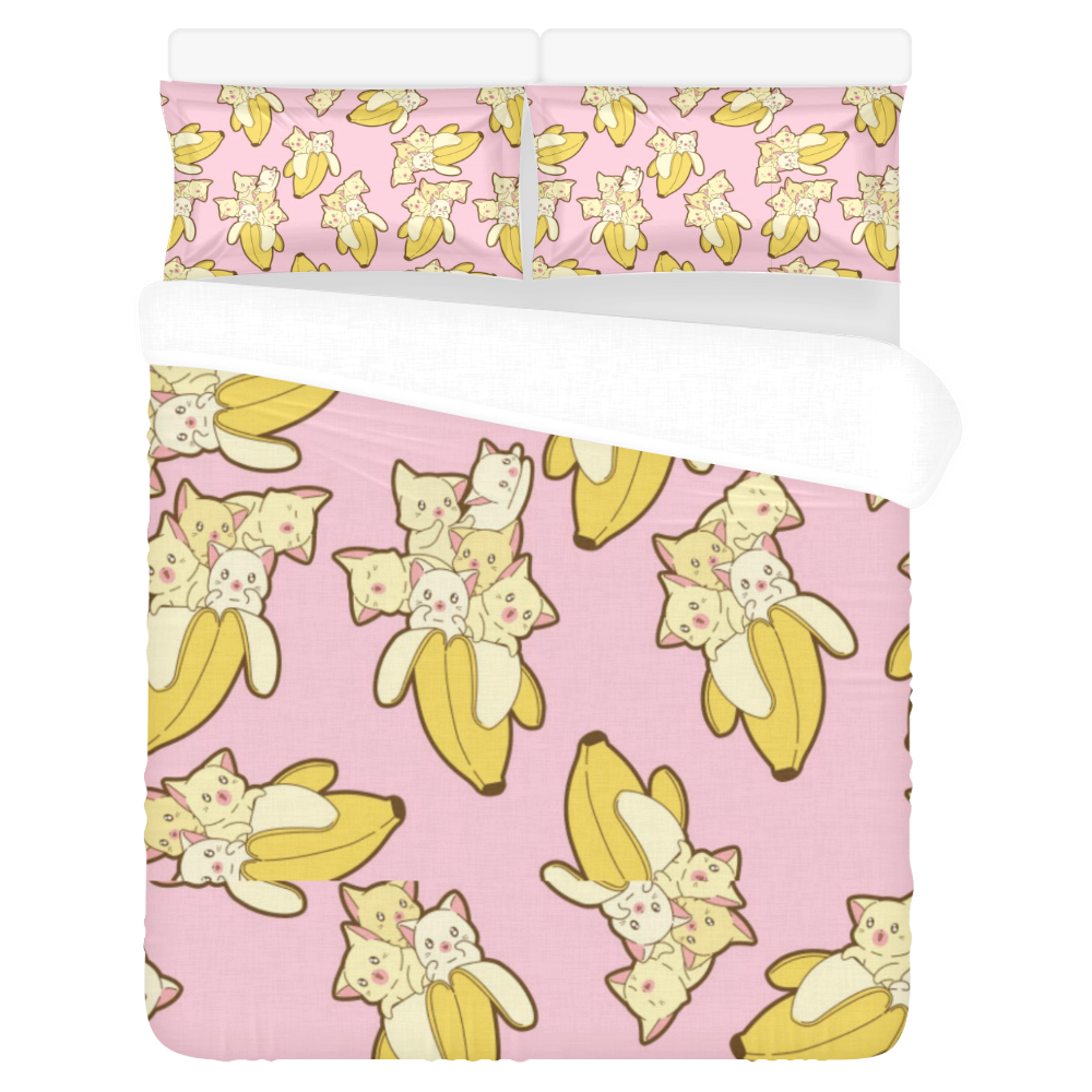 Cats And Bananas Pattern 3-Piece Bedding Set