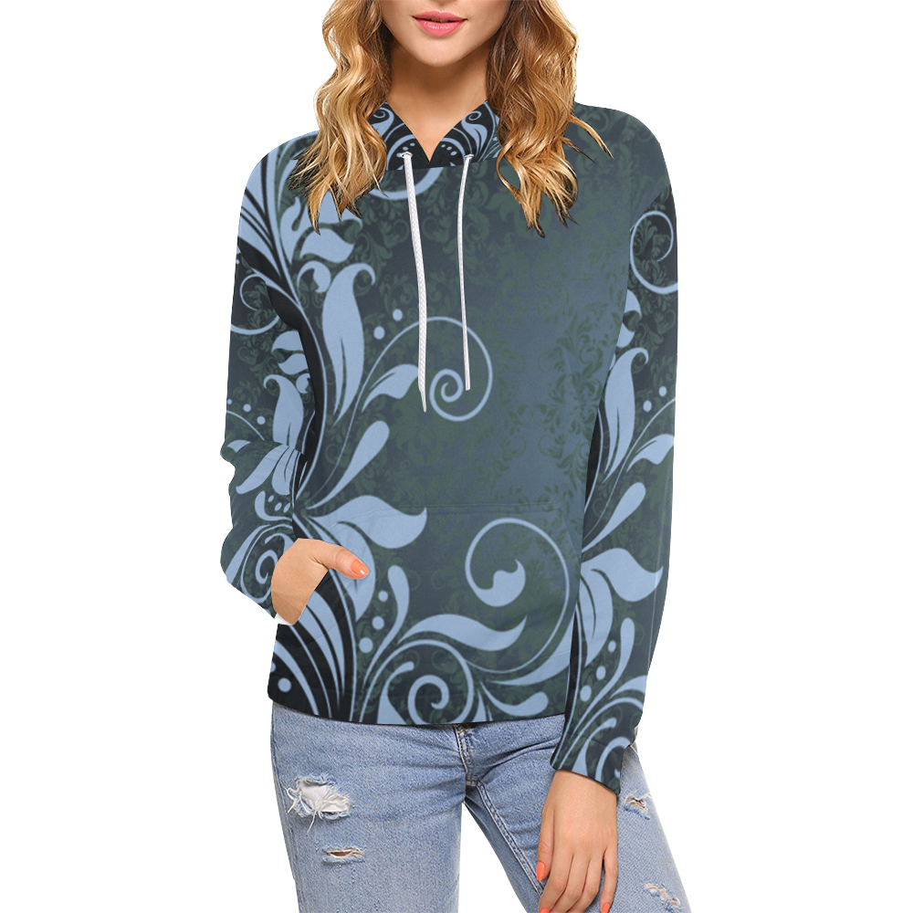 Med Blue Swirls All Over Print Hoodie for Women (USA Size) (Model H13)