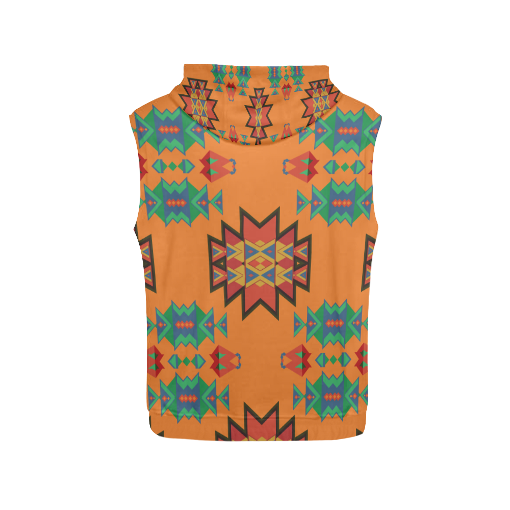 Misc shapes on an orange background All Over Print Sleeveless Hoodie for Men (Model H15)