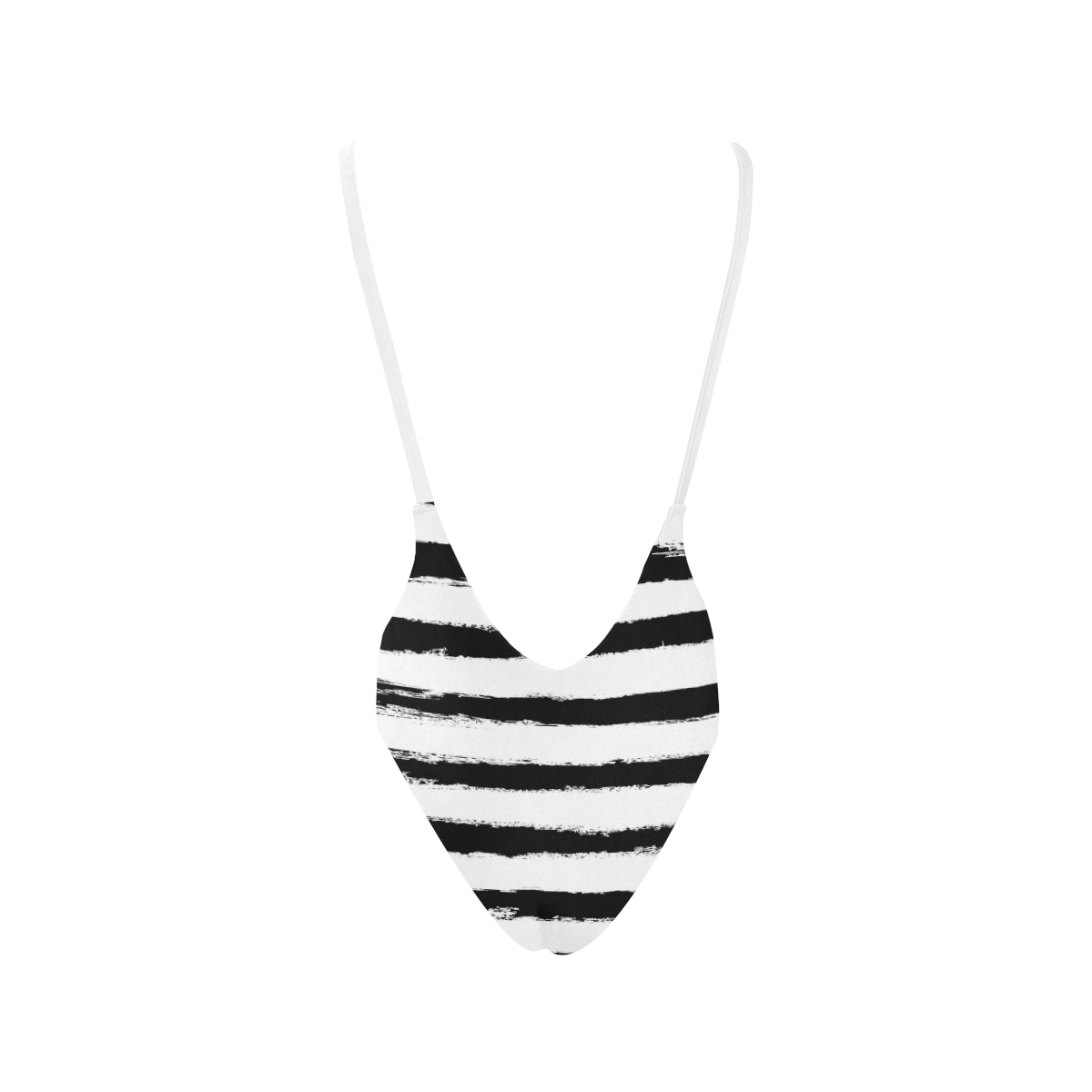 PATTERN Black White Brushstrokes Stribes Sexy Low Back One-Piece Swimsuit (Model S09)