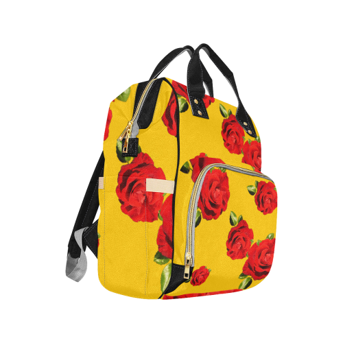 Fairlings Delight's Floral Luxury Collection- Red Rose Multi-Function Diaper Backpack 53086c5 Multi-Function Diaper Backpack/Diaper Bag (Model 1688)