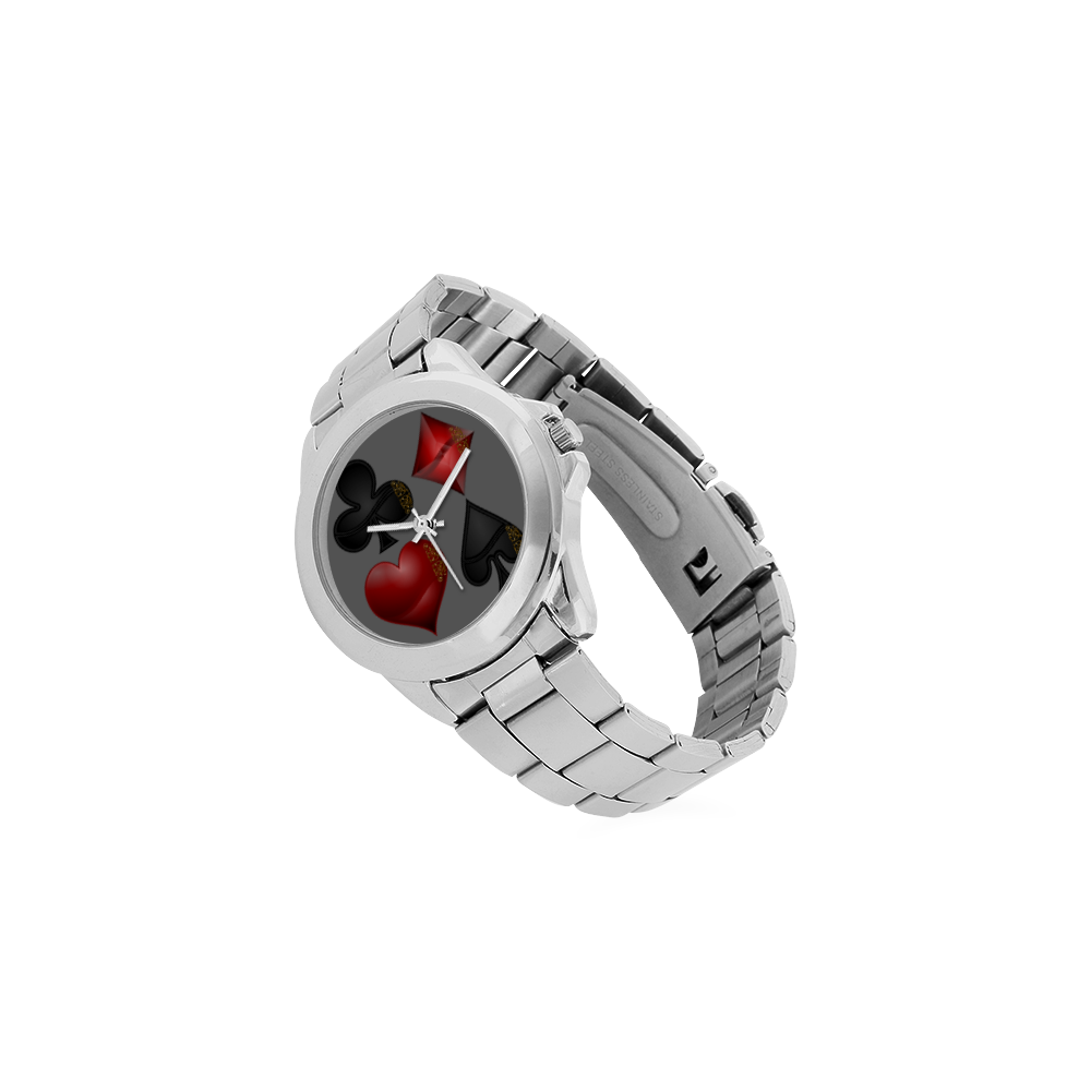 Las Vegas Black and Red Casino Poker Card Shapes Unisex Stainless Steel Watch(Model 103)