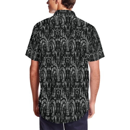 Gothic Devil Fade Black Satin Dress Shirt Men's Short Sleeve Shirt with Lapel Collar (Model T54)