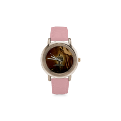 Mechanical skull Women's Rose Gold Leather Strap Watch(Model 201)