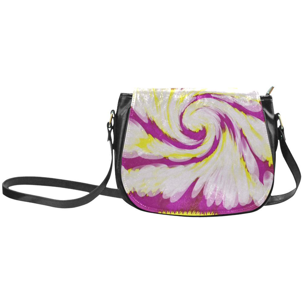 Pink Yellow Tie Dye Swirl Abstract Classic Saddle Bag/Large (Model 1648)