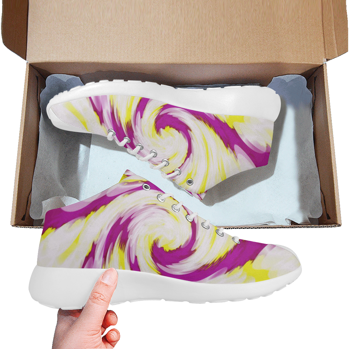 Pink Yellow Tie Dye Swirl Abstract Women's Basketball Training Shoes/Large Size (Model 47502)