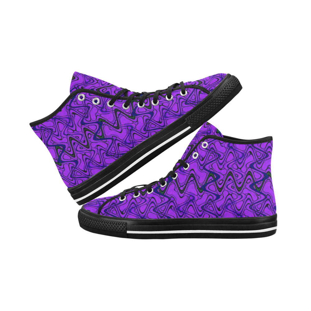 Purple and Black Waves pattern design Vancouver H Men's Canvas Shoes (1013-1)