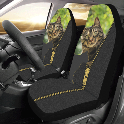 ZIPPER CUTE CAT FLOWERS Car Seat Covers (Set of 2)