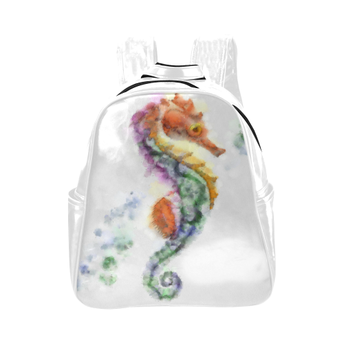 Water Color Sea Horse Multi-Pockets Backpack (Model 1636)