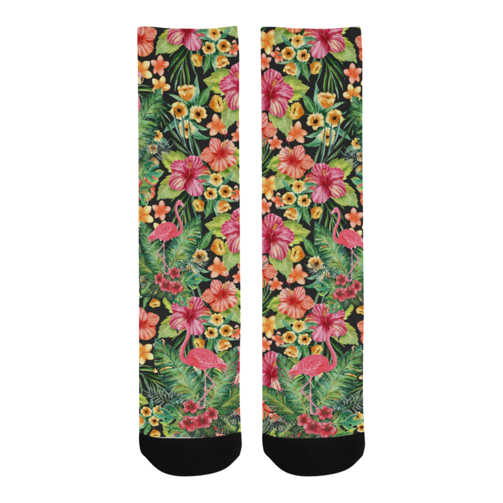 Tropical Flamingo Flowers Men's Custom Socks