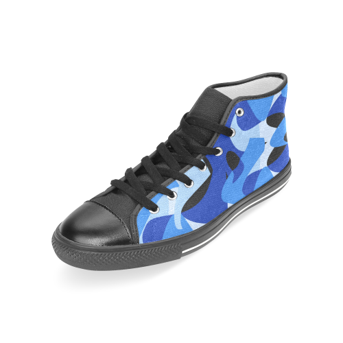Camouflage Abstract Blue and Black Women's Classic High Top Canvas Shoes (Model 017)