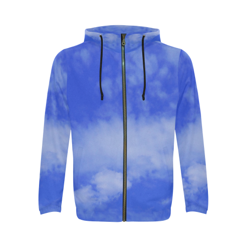 Blue Clouds All Over Print Full Zip Hoodie for Men (Model H14)
