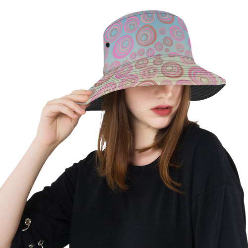 Retro Psychedelic Pink and Blue All Over Print Bucket Hat