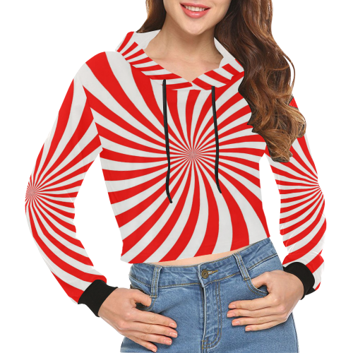 PEPPERMINT TUESDAY SWIRL All Over Print Crop Hoodie for Women (Model H22)