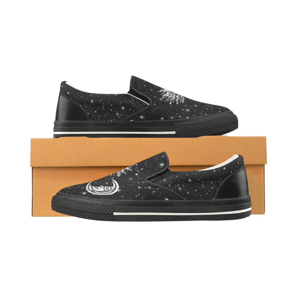 Mystic  Moon and Sun Women's Slip-on Canvas Shoes/Large Size (Model 019)