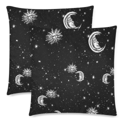 Mystic Stars, Moon and Sun Custom Zippered Pillow Cases 18"x 18" (Twin Sides) (Set of 2)