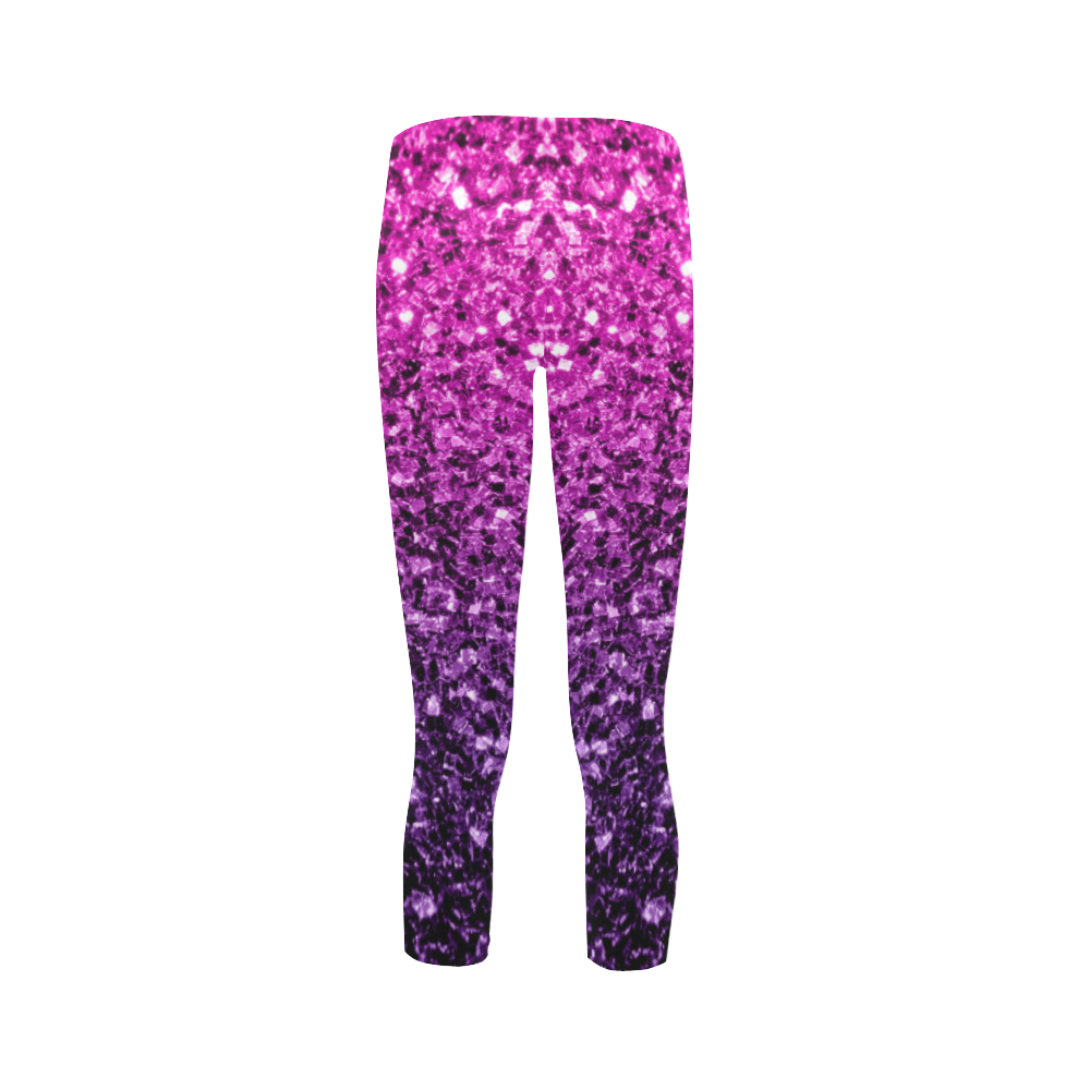 Beautiful Purple Pink Ombre glitter sparkles Capri Legging (Model L02)