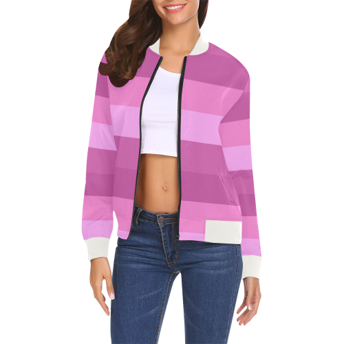 Shades Of Pink Stripes All Over Print Bomber Jacket for Women (Model H19)