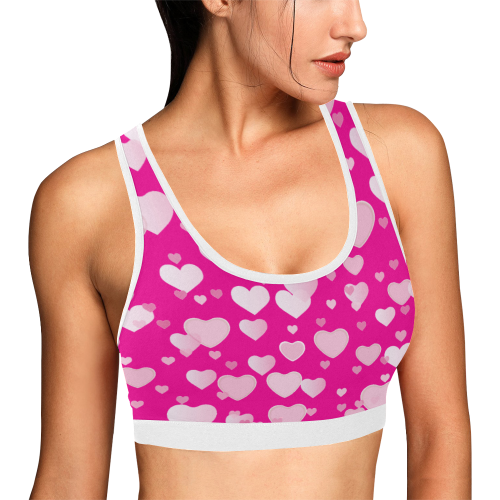 Hearts pink Women's All Over Print Sports Bra (Model T52)