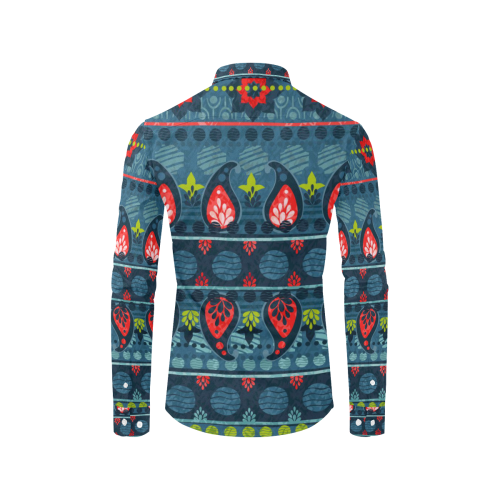 Ethnic Bohemian Blue, Green and Coral Men's All Over Print Casual Dress Shirt (Model T61)