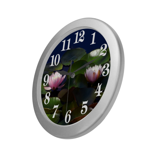 Waterlilies Silver Color Wall Clock