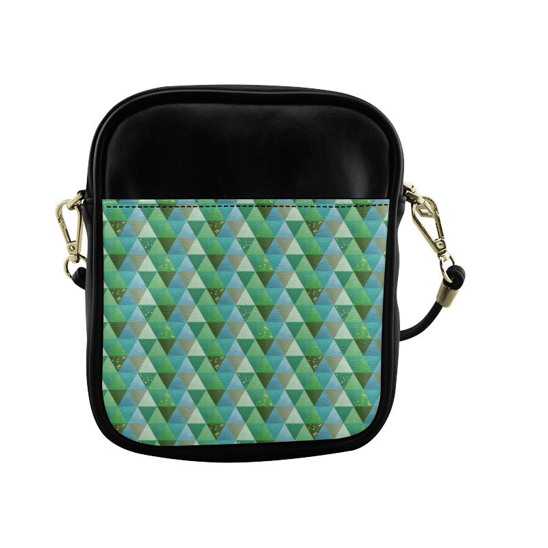 Triangle Pattern - Green Teal Khaki Moss Sling Bag (Model 1627)
