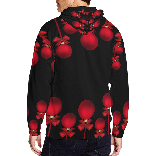 Red Christmas Ornaments with Bows All Over Print Full Zip Hoodie for Men/Large Size (Model H14)