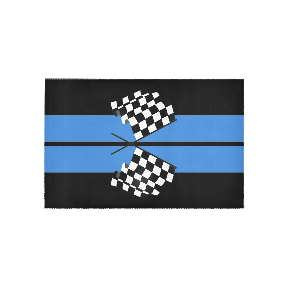 Checkered Flags, Race Car Stripe Black and Blue Area Rug 5'x3'3''