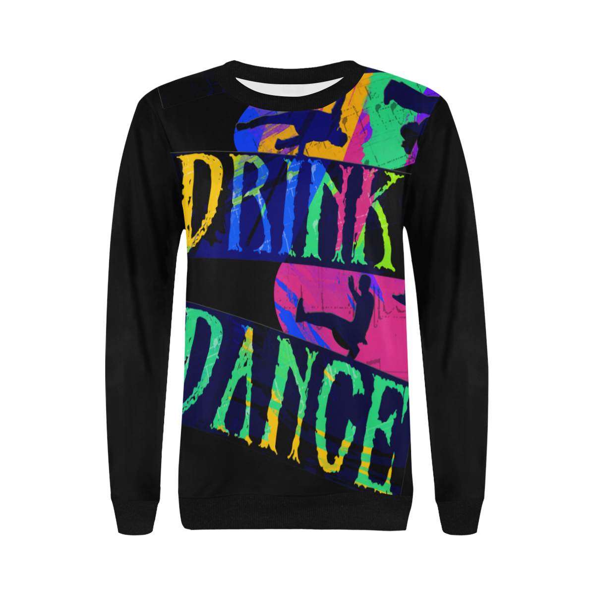 Break Dancing Colorful / Black Women's Rib Cuff Crew Neck Sweatshirt (Model H34)