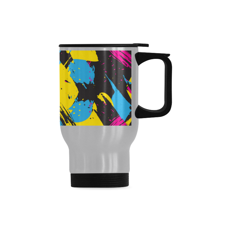 Colorful paint stokes on a black background Travel Mug (Silver) (14 Oz)