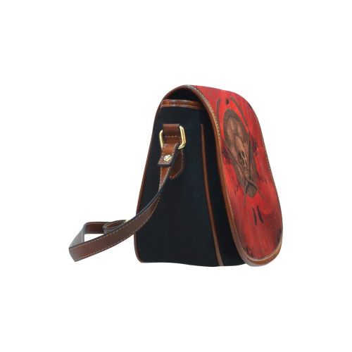 Skulls on red vintage background Saddle Bag/Small (Model 1649)(Flap Customization)