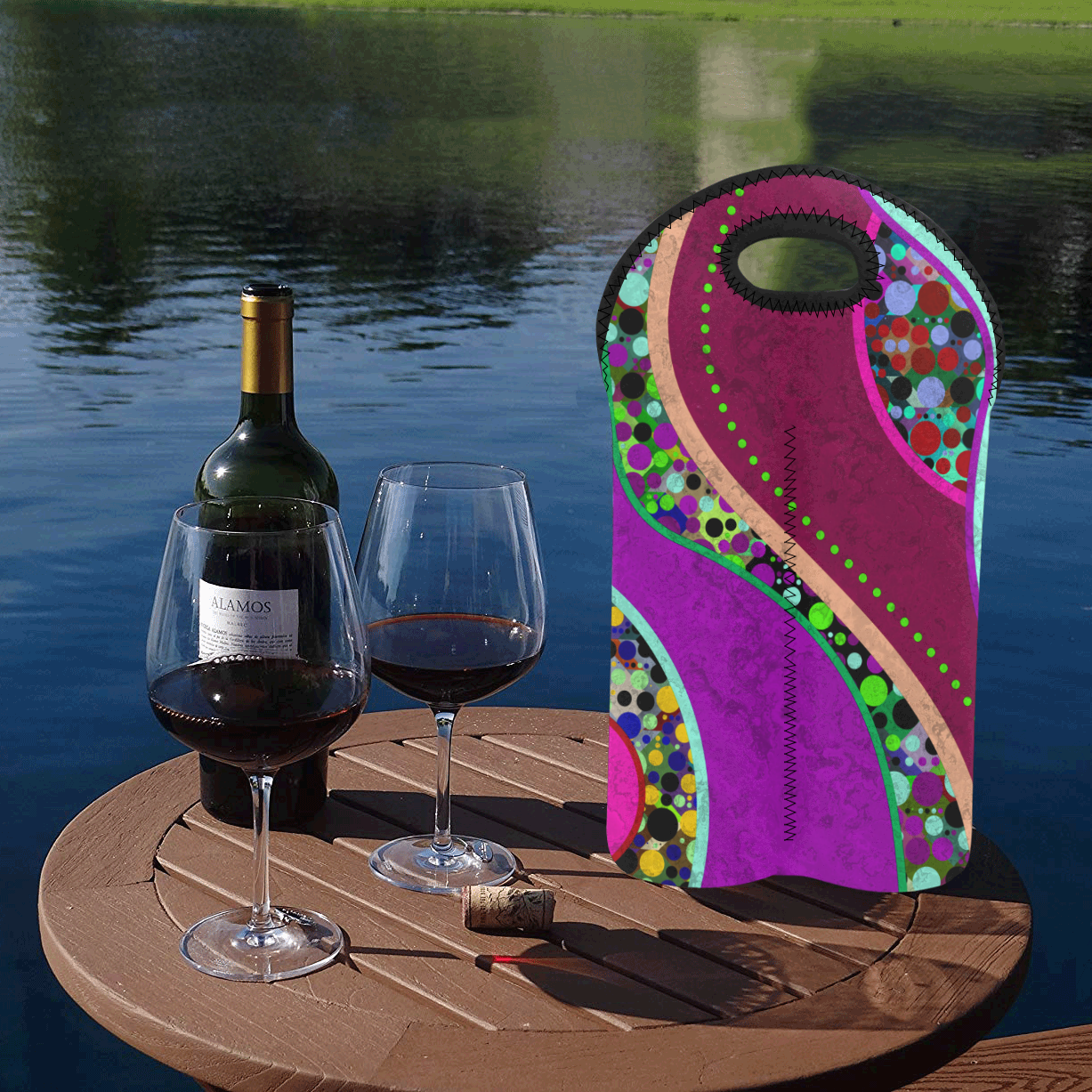 Abstract Pattern Mix - Dots And Colors 2 2-Bottle Neoprene Wine Bag