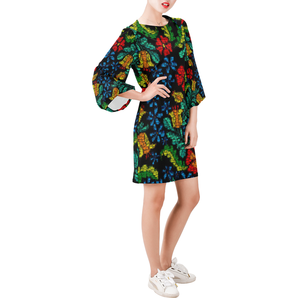 MosaicArt tropic floral by JamColors Bell Sleeve Dress (Model D52)