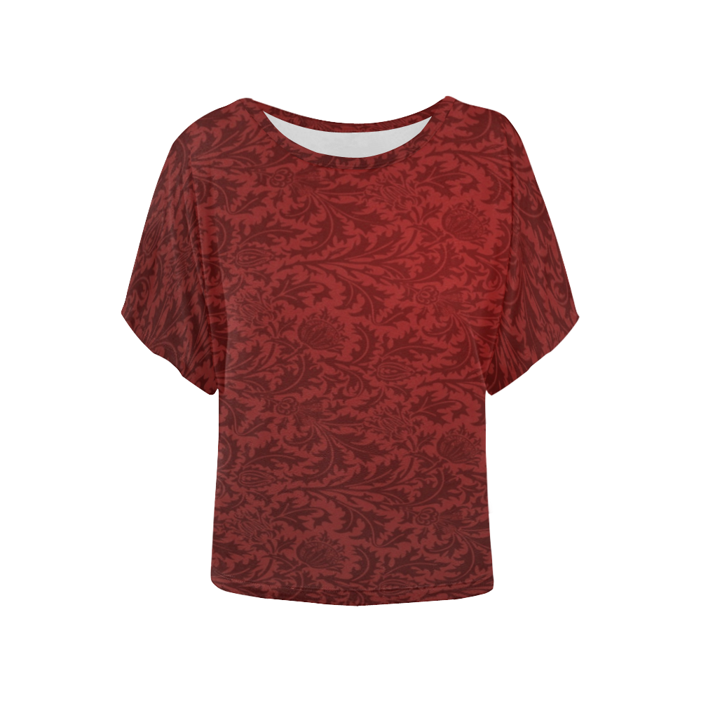 Red Plants Women's Batwing-Sleeved Blouse T shirt (Model T44)