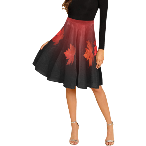 Autumn Maple Leaf Skirts Knee Length Flared Melete Pleated Midi Skirt (Model D15)