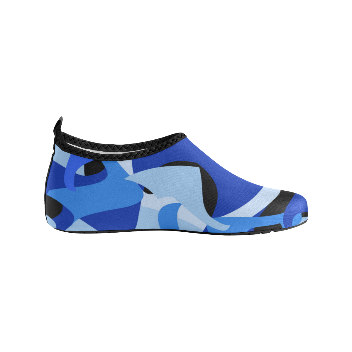 Camouflage Abstract Blue and Black Kids' Slip-On Water Shoes (Model 056)