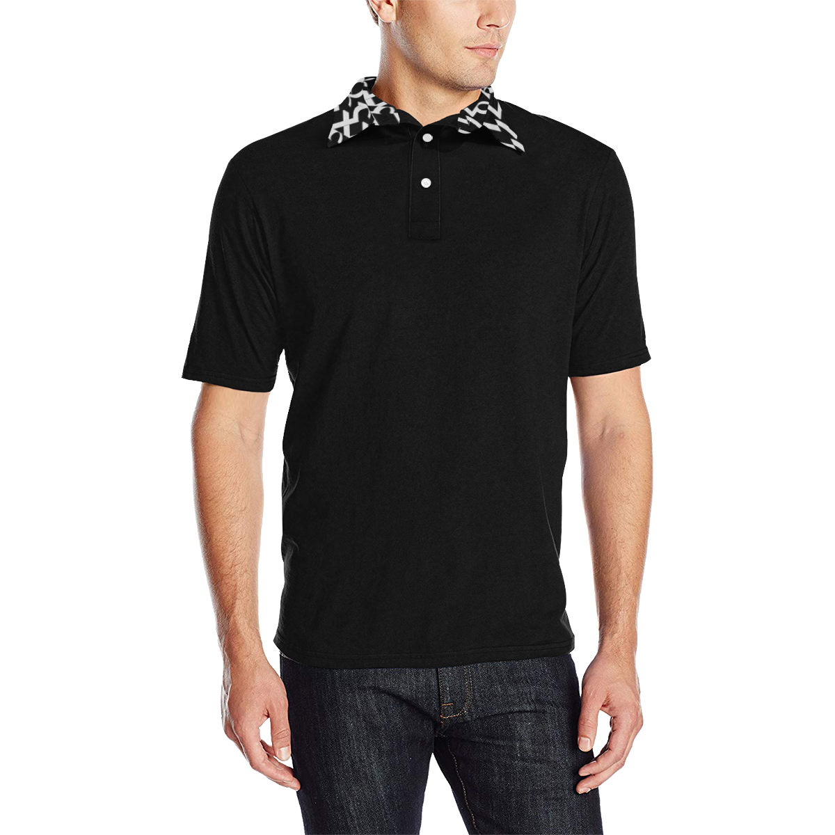 NUMBERS Collection 1234567 Collar Black/White Men's All Over Print Polo Shirt (Model T55)
