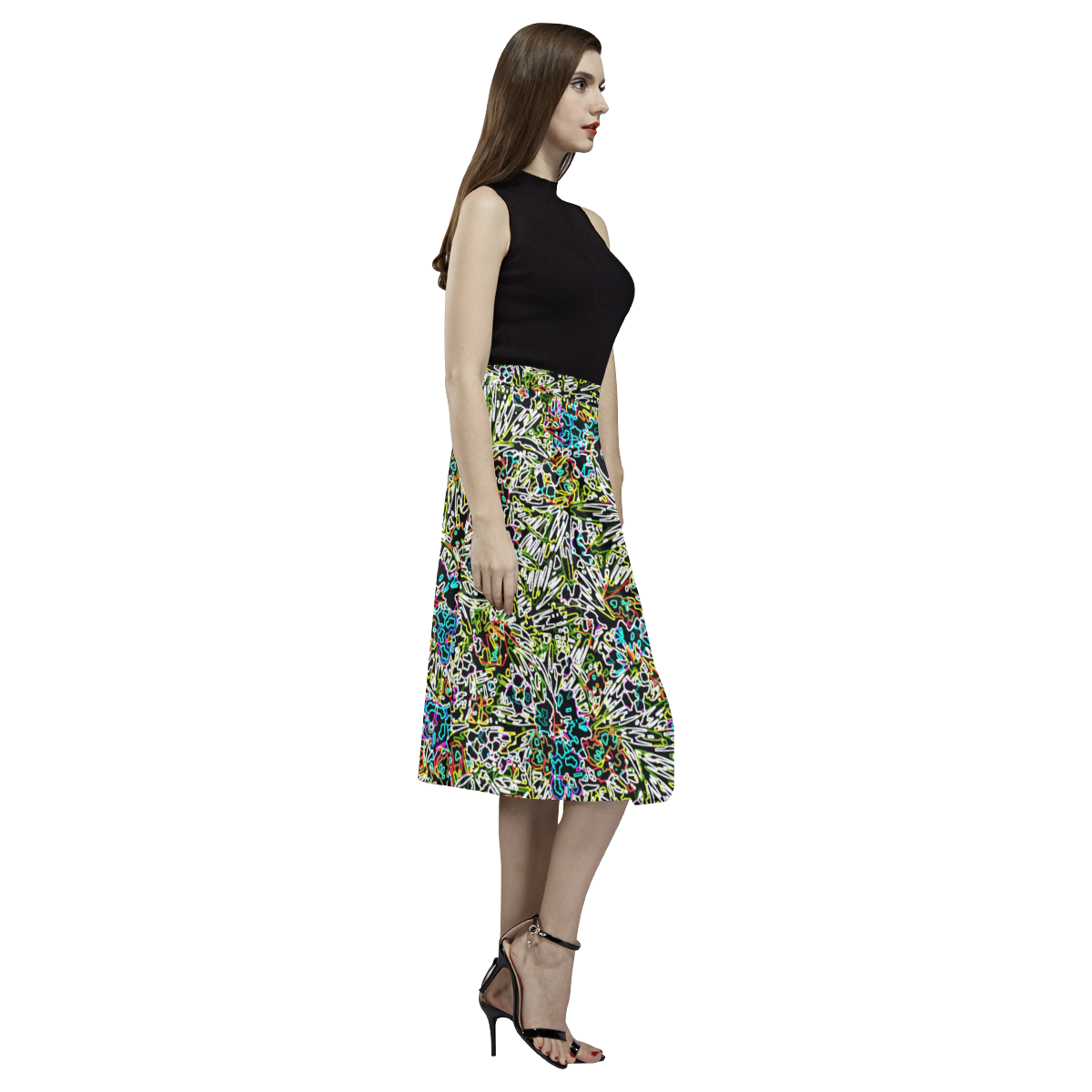 Multicolored Abstract Pattern Aoede Crepe Skirt (Model D16)