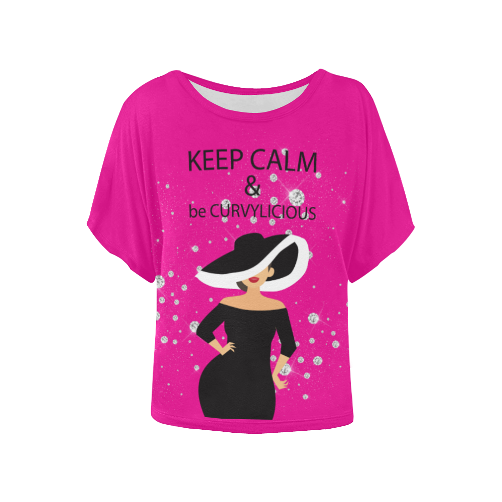 Fairlings Delight's Black is Beautiful Collection- Keep Calm 53086a1 Women's Batwing-Sleeved Blouse T shirt (Model T44)