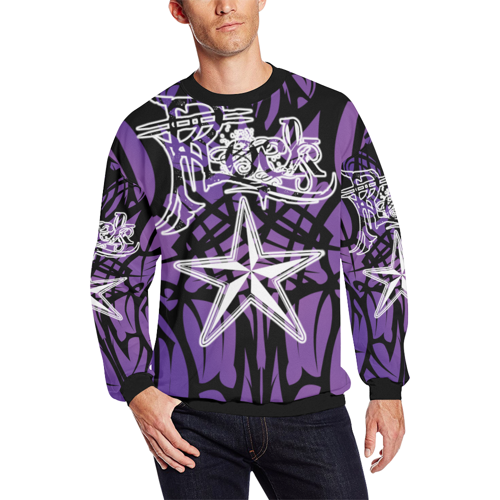 Purple Tribal RS Long Sleeve Shirt (FLEECE) Men's Oversized Fleece Crew Sweatshirt (Model H18)
