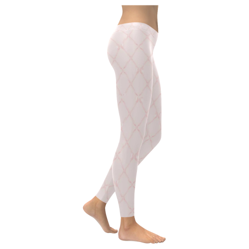 pinkbowtrellisleggings Women's Low Rise Leggings (Invisible Stitch) (Model L05)