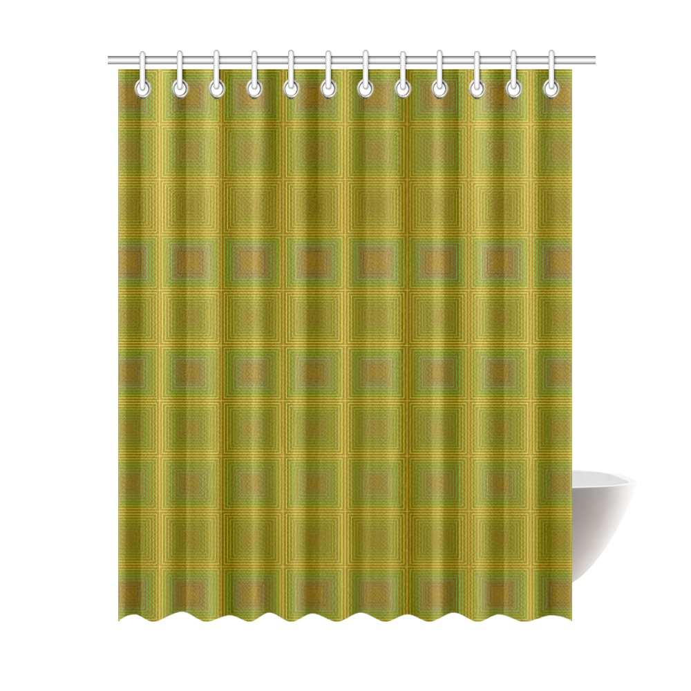 Green reddish multicolored multiple squares Shower Curtain 69"x84"