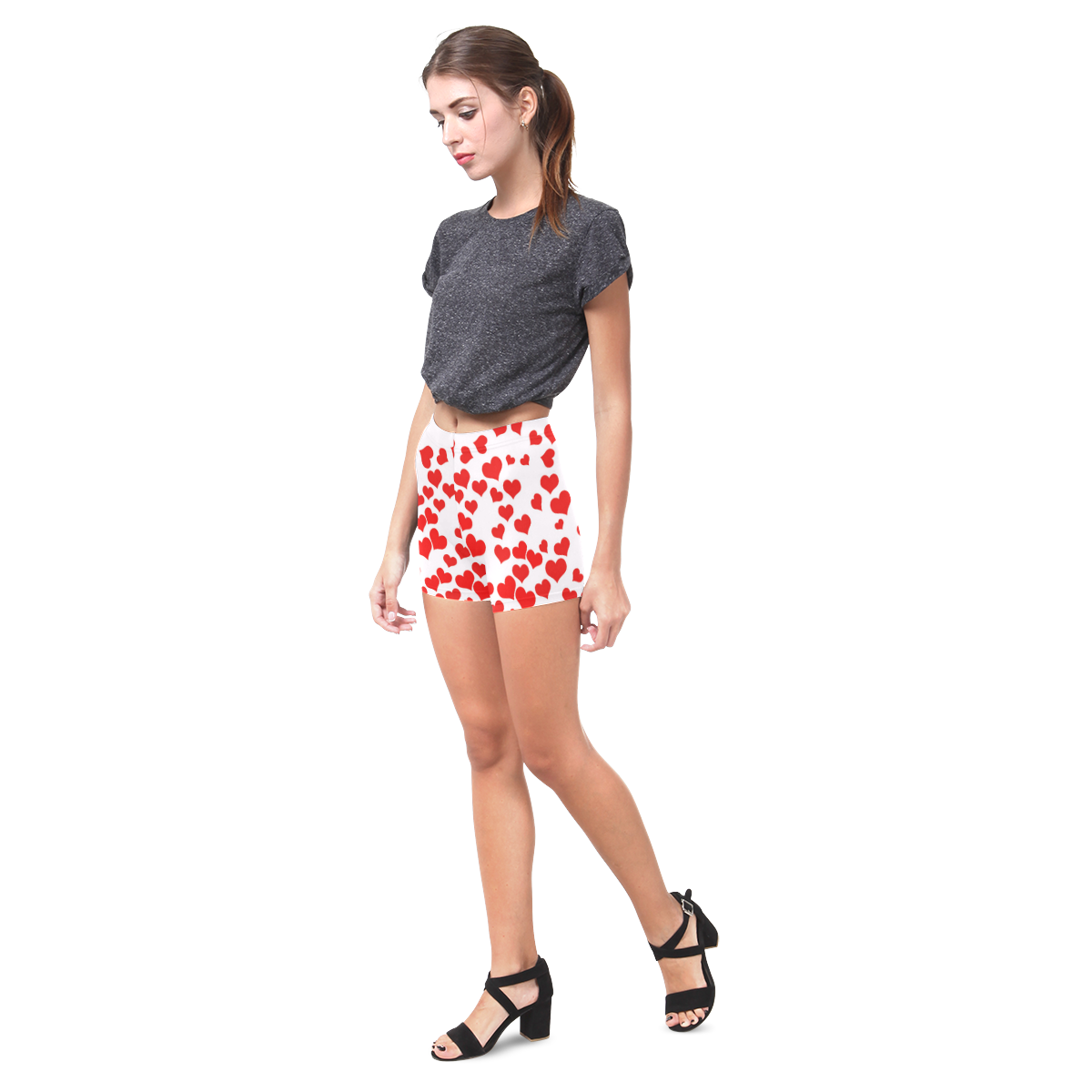 Red Falling Hearts on Pink Briseis Skinny Shorts (Model L04)