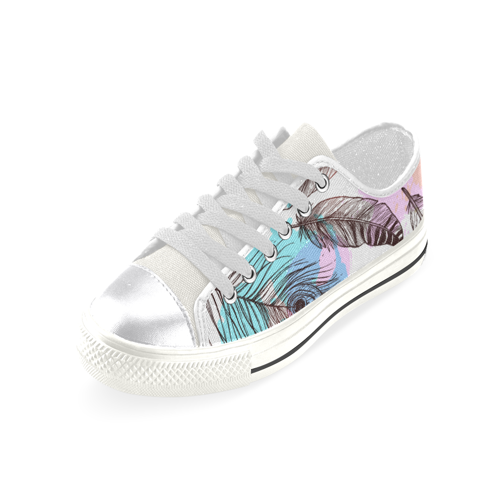 Peacock Feathers Shoes, Watercolor Feather Women's Classic Canvas Shoes (Model 018)