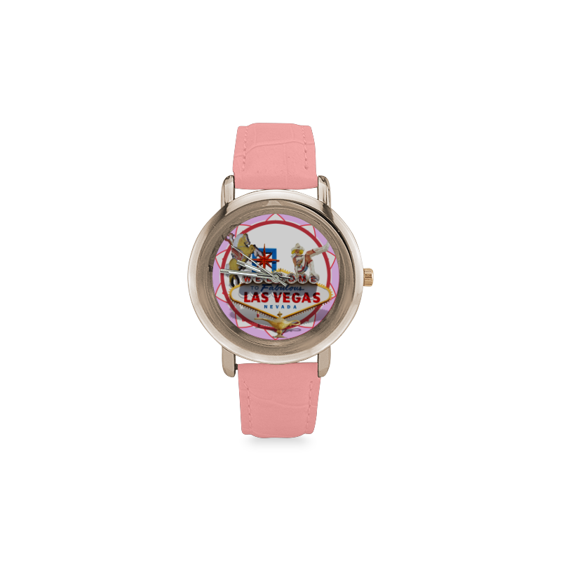 LasVegasIcons Poker Chip - Pink Women's Rose Gold Leather Strap Watch(Model 201)