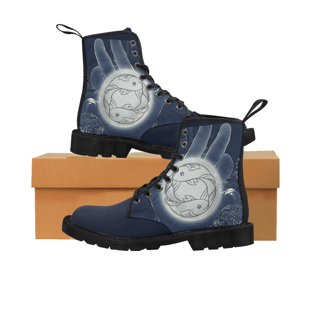 pisces blue galaxy Martin Boots for Women (Black) (Model 1203H)