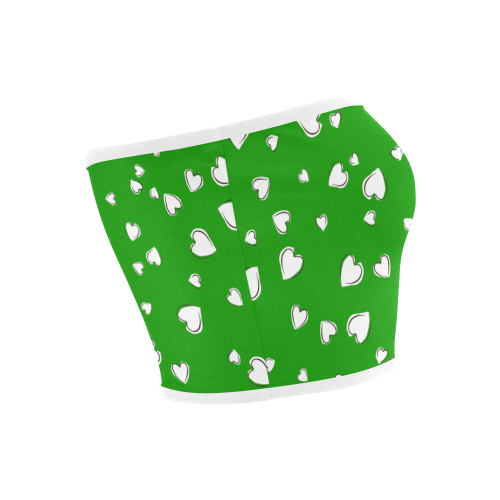 White Hearts Floating on Green Bandeau Top