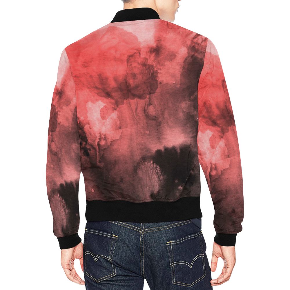 Red and Black Watercolour All Over Print Bomber Jacket for Men/Large Size (Model H19)