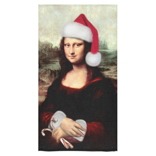 Christmas Mona Lisa with Santa Hat Bath Towel 30"x56"