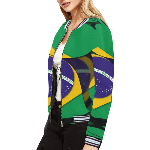 The Flag of Brazil All Over Print Bomber Jacket for Women (Model H21)